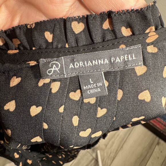 Adrianna Papell Black Heart Print Pleated Button-Front Blouse Long Sleeve Womens - Picture 6 of 7